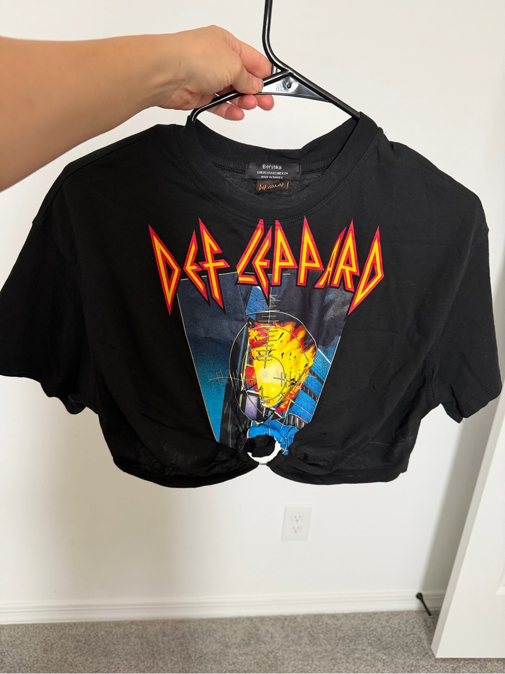 Bershka Black Def Leppard Graphic Tee with Red and Yellow Print